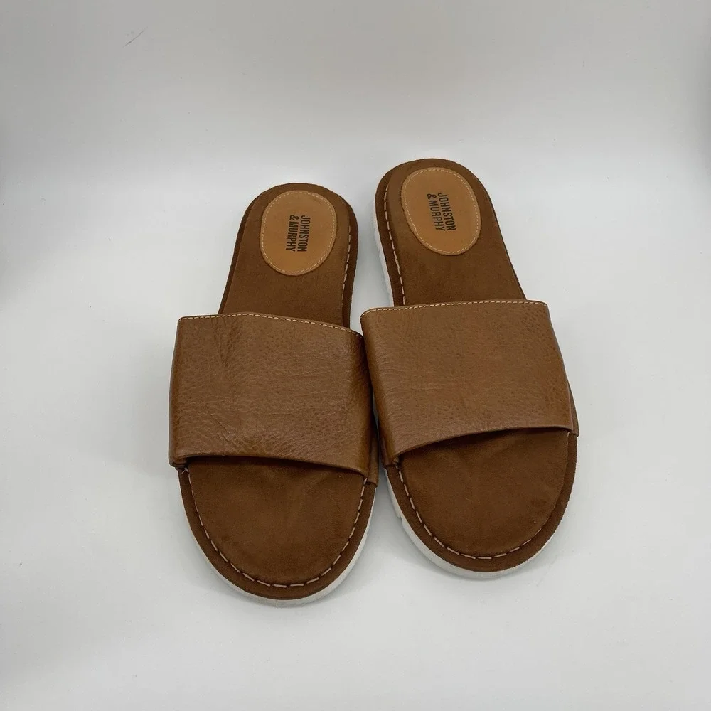 Johnston & Murphy Men's Brown Leather Slide Sandals Size 10M Made in Brazil